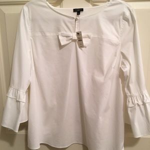 🟡TALBOTS NWT AUTHENTIC WHITE RUFFLE QUARTER LENGTH SLEEVES BLOUSE